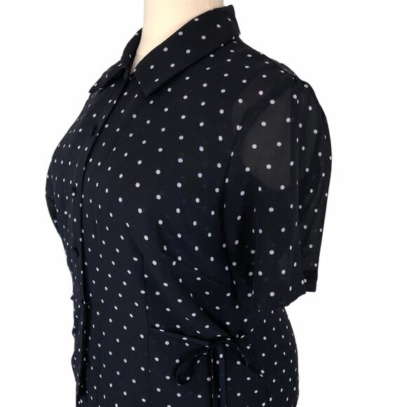 K & Company Career Chiffon Jacket Dress Lined Polka Dot Short Sleeves Boat Neck - Picture 3 of 12